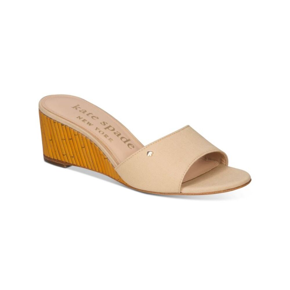 KATE SPADE NEW YORK Womens Beige Faux Bamboo Meena Wedge Heeled Sandal 8.5 B